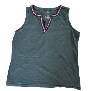 St John's Bay Olive Green Sleeveless Top with Colorful Trim - Women's